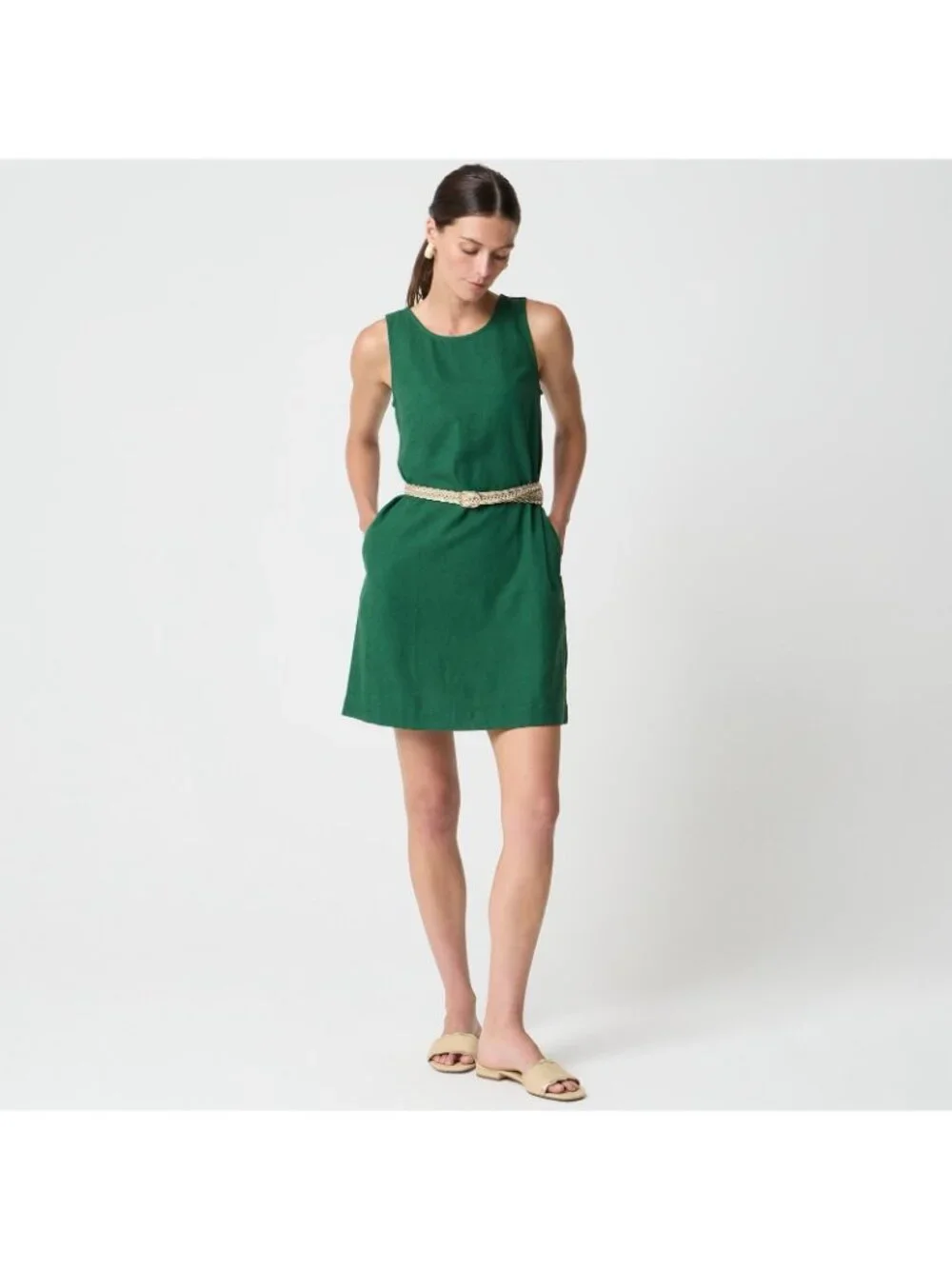 J Crew Womens Linen Blend Sleeveless Mini Dress 2 Fern Canyon Green Minimalist